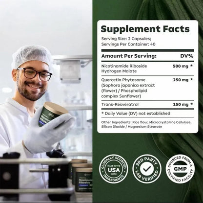 NAD+ Anti-Aging Supplement – 900mg with Resveratrol (80 Capsules)